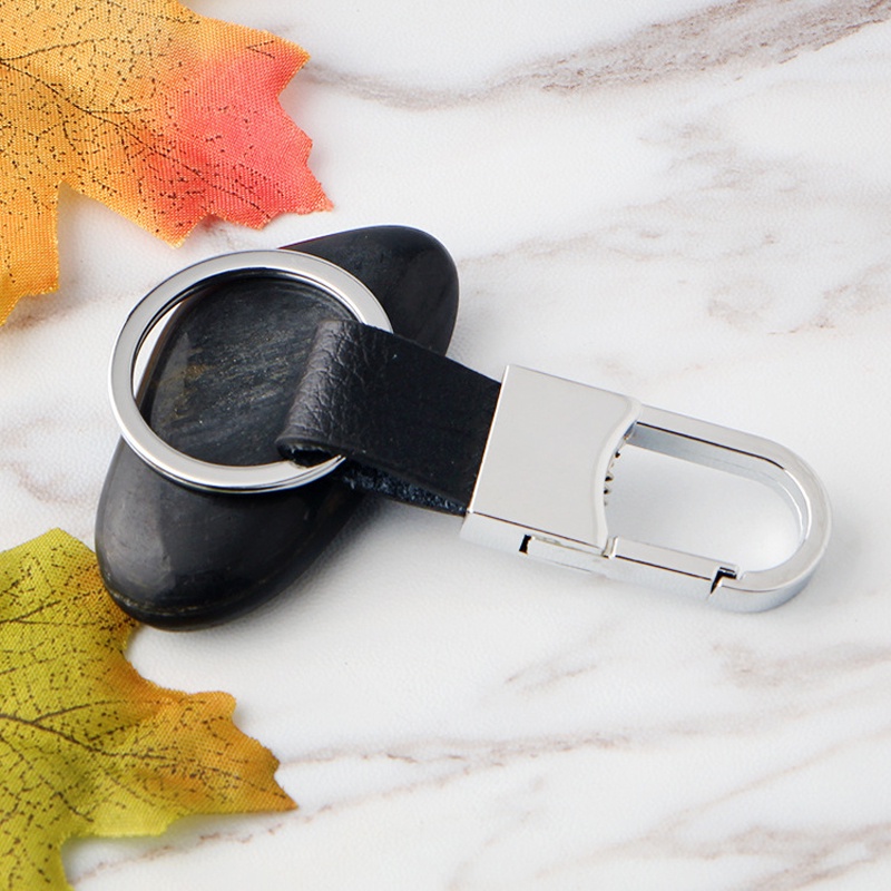 1 Móc khóa da màu đen phối inox đơn giản cho xe ô tô Ford Toyota honda nissan mazda benz BMW Lada HYUNDAI