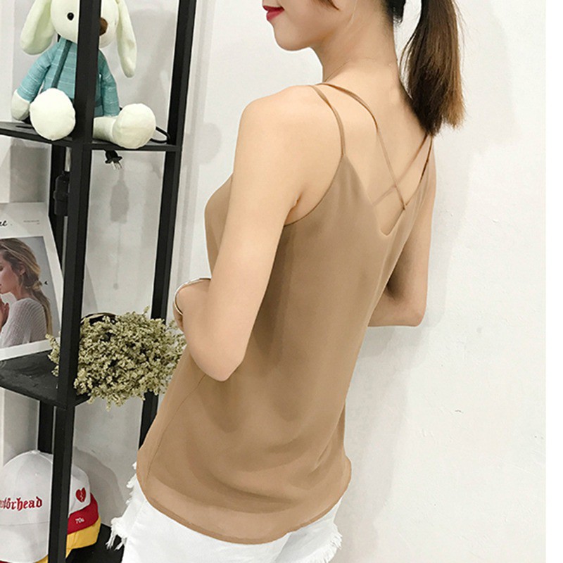 Áo chiffon hai dây form rộng cổ chữ V nữ tính thời trang