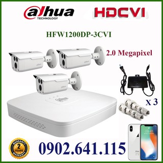 Trọn bộ 3 camera dahua 2mp hac-hfw1200dp