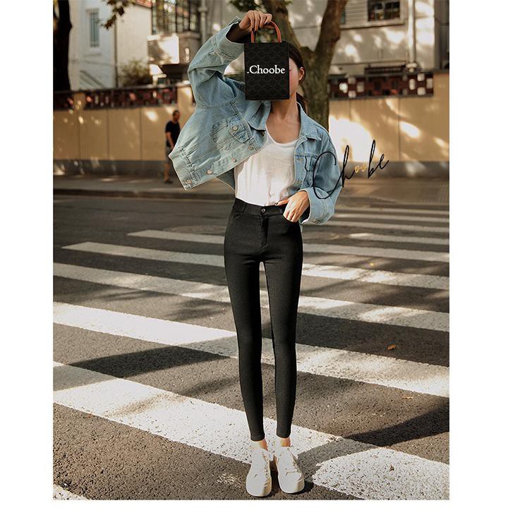 Quần tregging nữ Choobe lưng cạp cao dài dáng thun ôm bó legging skinny vải giữ nhiệt màu đen Q13 | BigBuy360 - bigbuy360.vn