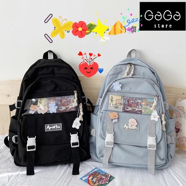 Balo vải ulzzang trong suốt, ba lô nữ thời trang đi học. B099 cặp đi học 2 nịt trong suốt apas