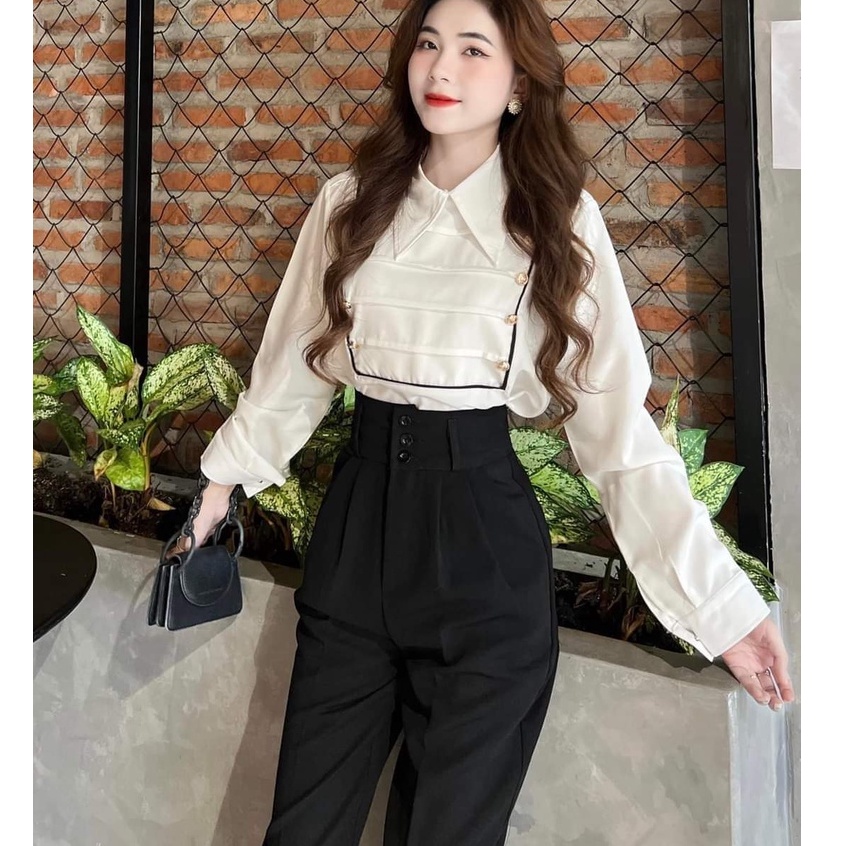 Quần tây baggy nữ cạp cao đi học 3 khuy form đen rộng Dáng quần tây đi học lưng cao nữ công sở cạp có đai vải tuyết mưa