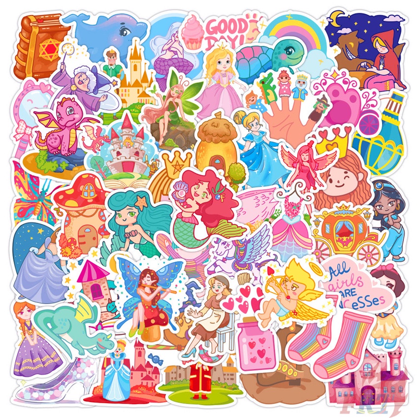 ❉ Miếng Dán Hình Công Chúa Disney 02 Magic &amp; Castle ❉ Bộ 50 Miếng Dán Chống Thấm Nước Thời Trang