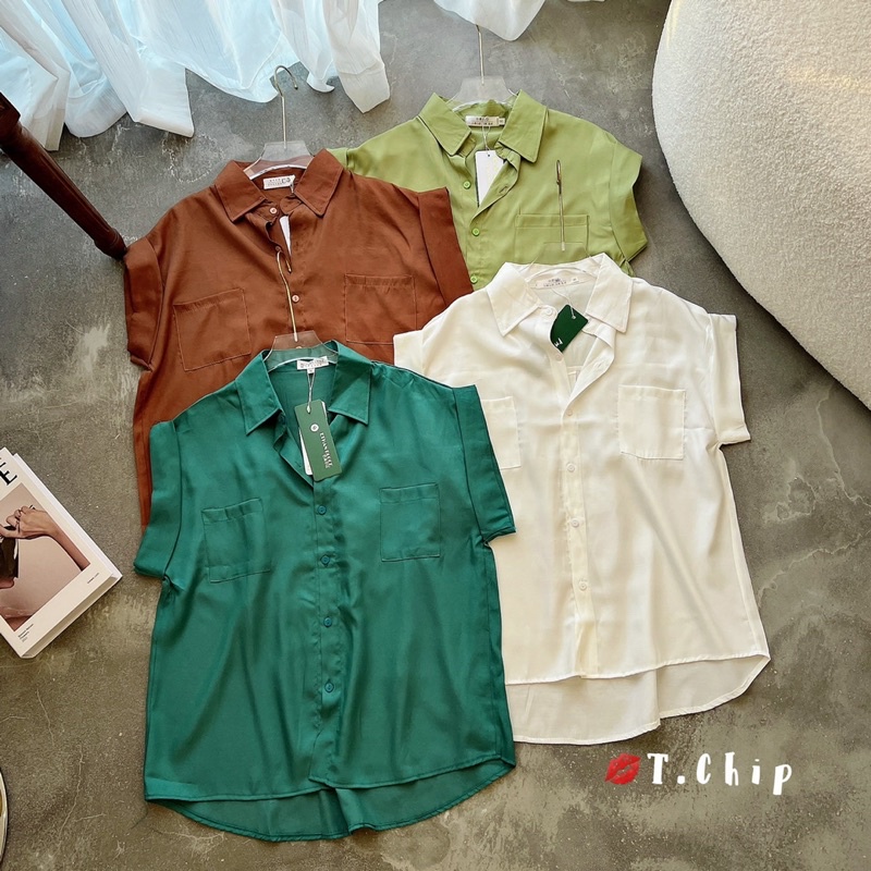 Áo Sơ Mi Nữ Cộc Tay Cánh Dơi Lụa Đũi Kiểu Dáng Basic