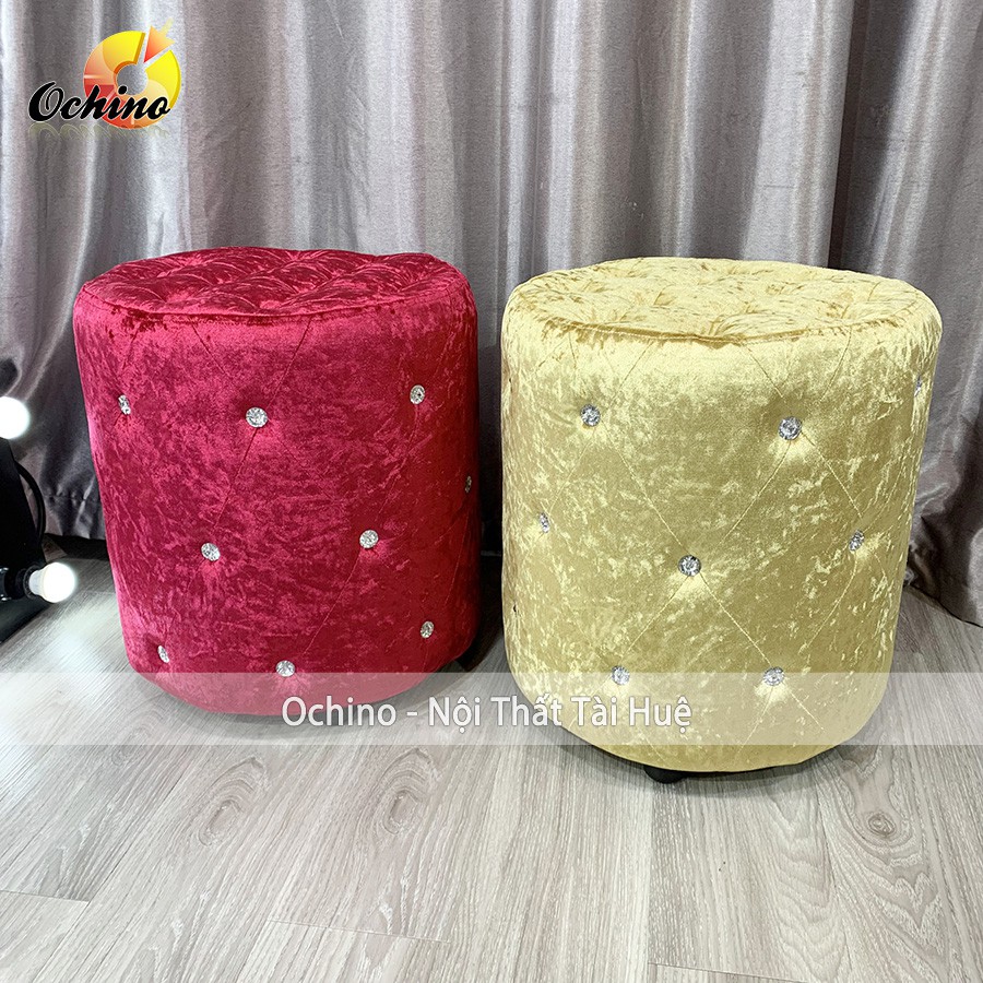 Đôn Tròn Trang điểm Đính Đá sang trọng, Đôn TRòn Sofa Cao 45cm- Đường Kính 40cm (Có SẴn)