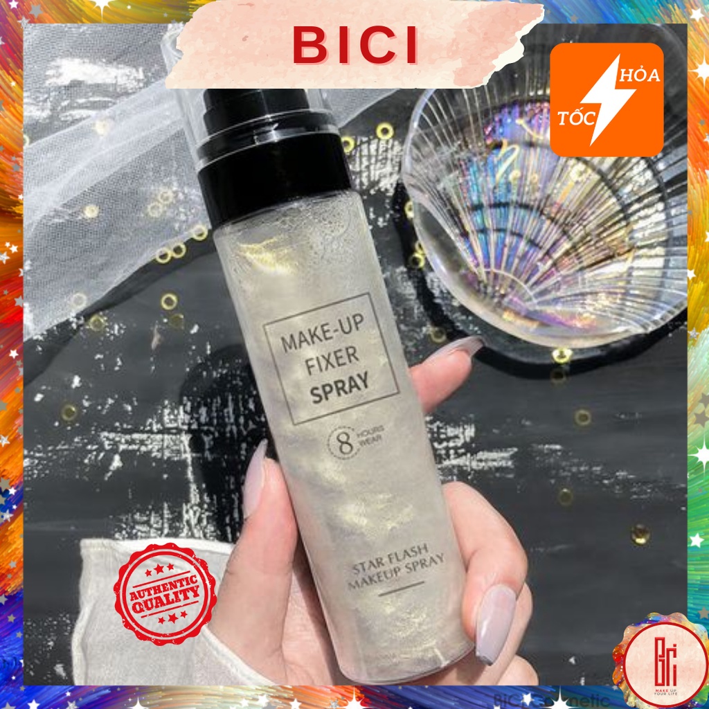 Xịt Khóa Nền Có Nhũ Giữ Lớp Trang Điểm HUNMUI Make Up Fixer Spray Star Flash Nội Địa Trung - 100ML