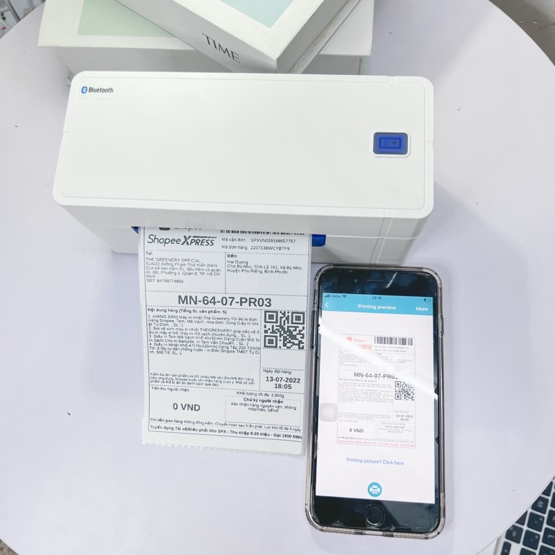 Máy in nhiệt QR-488BT  kết nối Bluetooth In Đơn Hàng bằng Điện Thoại trên sàn TMĐT, Tem, Nhãn, Mã Vạch, ĐVVC