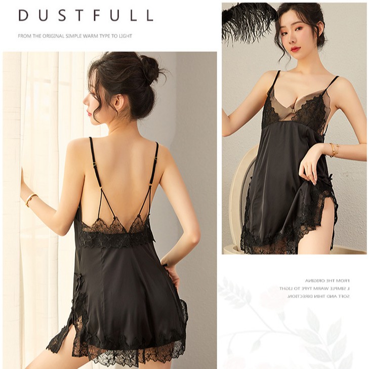Đầm ngủ lụa phối ren xịn xò L255