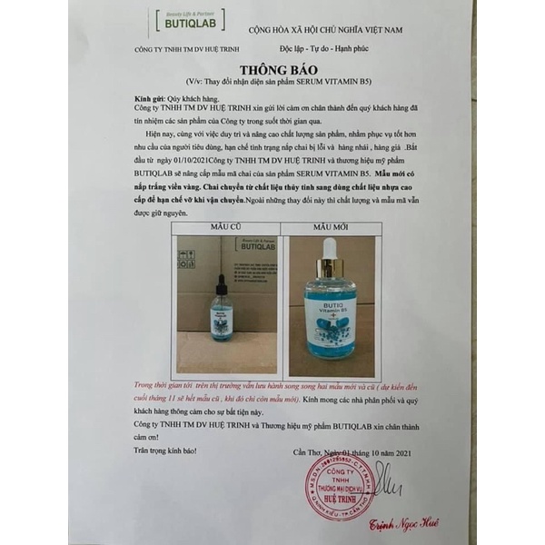 Serum phục hồi da Vitamin B5 Butiqlab 100ml