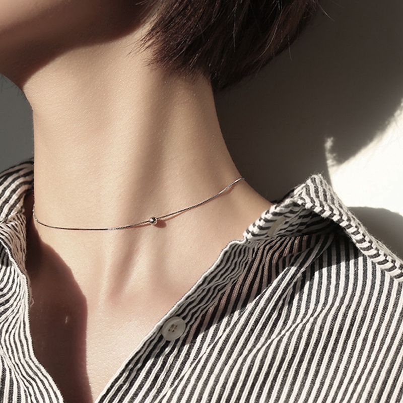 Vòng cổ Choker Ngắn Mạ Bạc Đính Hạt Thời Trang Cho Nữ