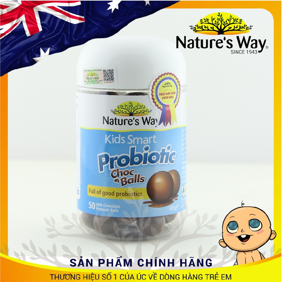 Kẹo bổ sung lợi khuẩn vị socola - Nature's Way Kids Smart Probiotic Chocolate Balls - Bổ sung lợi khuẩn tốt cho hệ tiêu