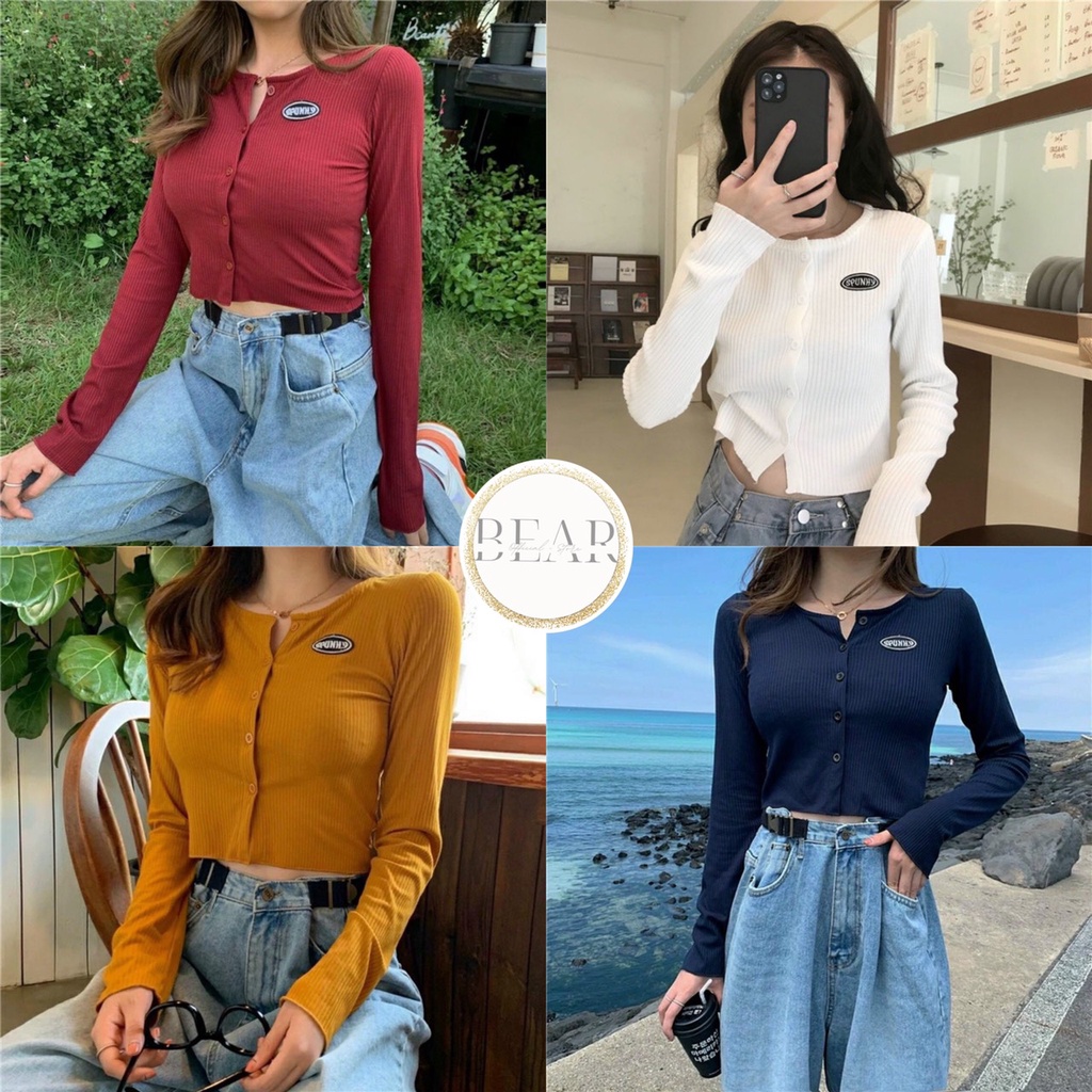 Áo tay dài nữ có nút thun gân IN LOGO | Áo kiểu nữ đẹp By bear.story