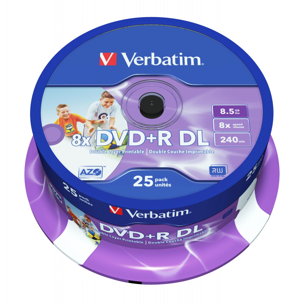 Đĩa Verbatim DVD+R DL 8.5GB 8X White Wide U 25pk Spindle