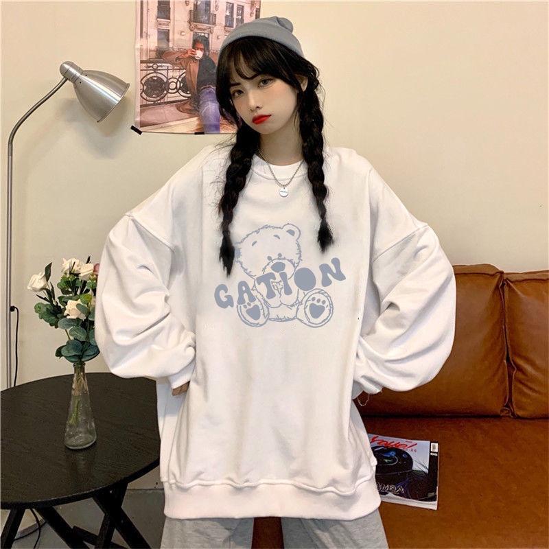 Áo Sweater Mỏng Cổ Tròn Dài Tay Dáng Rộng In Chữ Phong Cách Hàn Quốc Thời Trang Cho Nữ