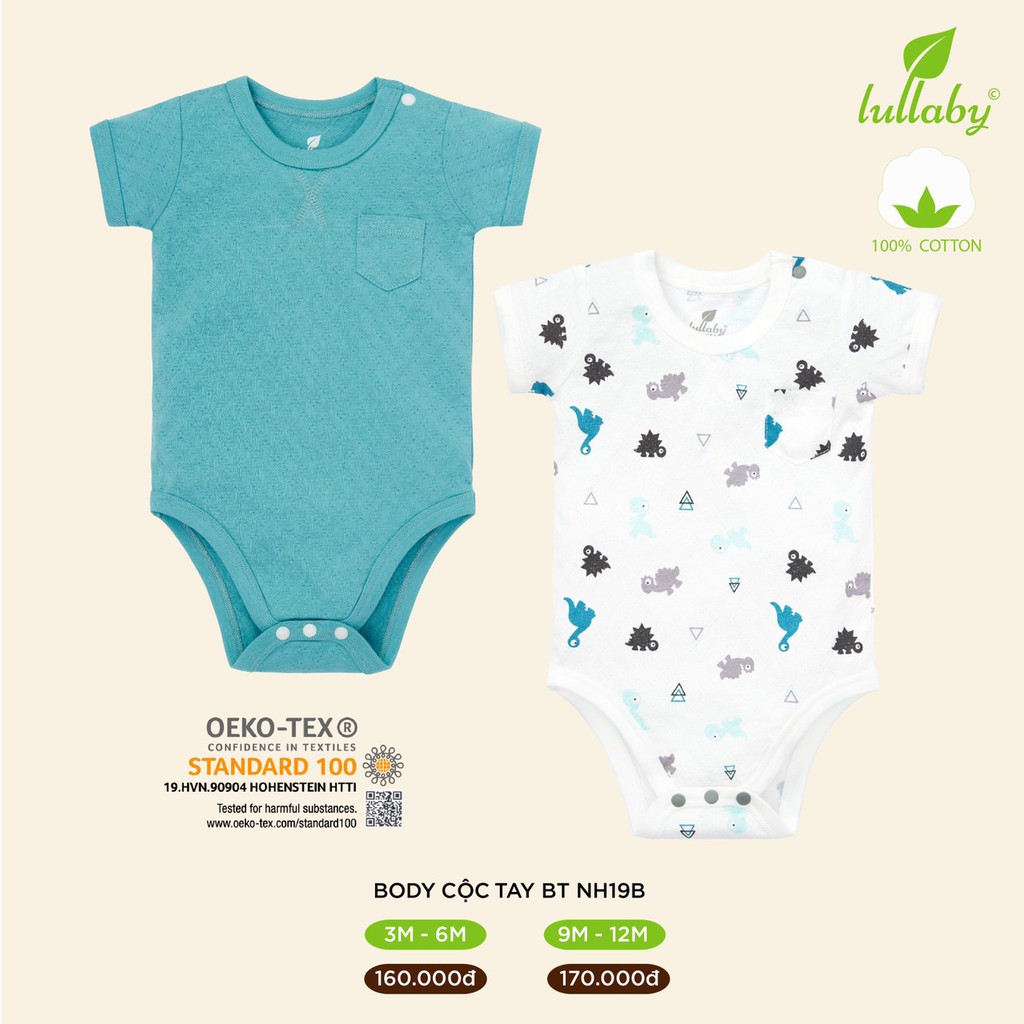 Set 2 Body cộc tay bé trai vải thở Lullaby NH19B