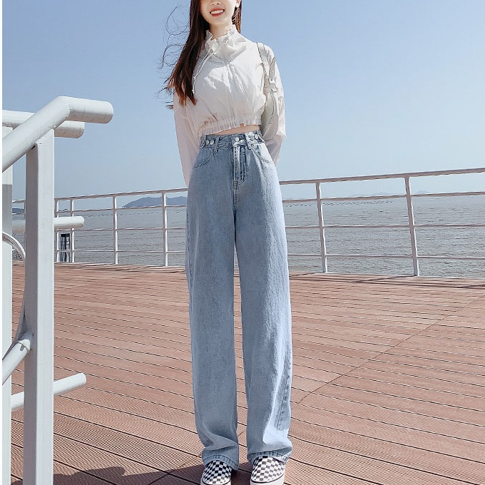Quần Jeans Nữ Lưng Cao Ống Rộng Thời Trang Hàn Quốc