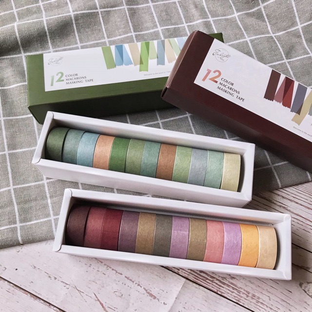 Hộp washi tape trơn 12 cuộn WS012