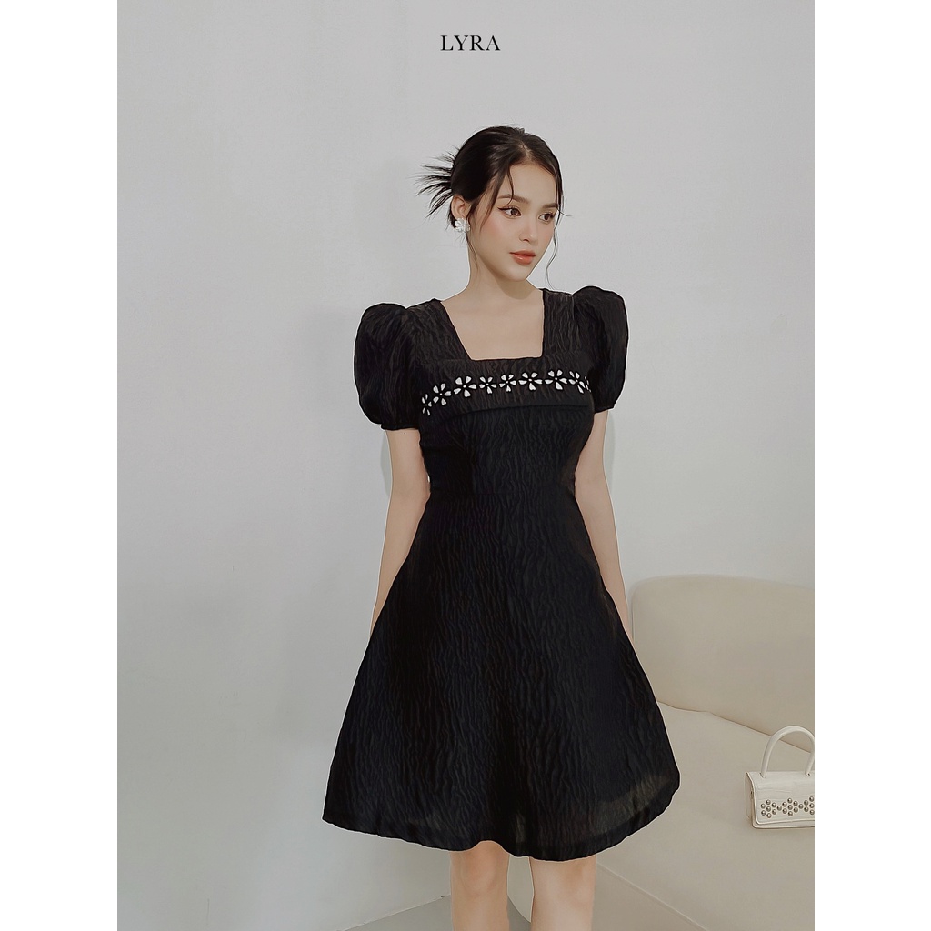 Váy tafia sóng dáng A ngực thêu LYRA design, chất liệu dáng xòe thanh lịch tiểu thư-LWTVD530