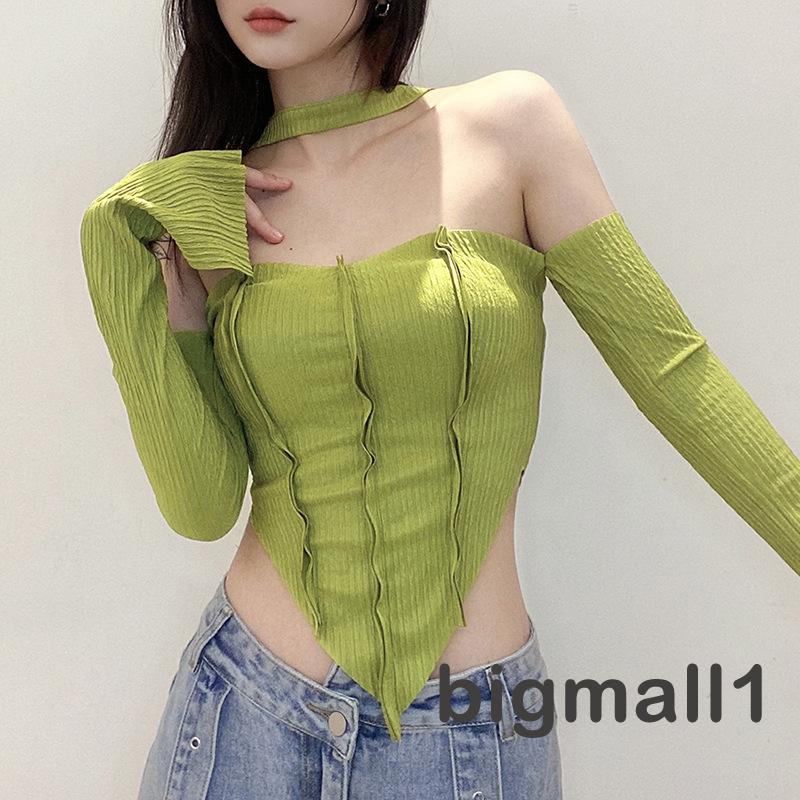 Áo Thun Dài Tay Cổ Thuyền Hở Rốn Thời Trang Nữ Tính