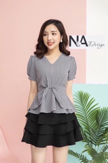 Áo sơ mi kẻ peplum siêu xinh(kèm video ảnh thật)
