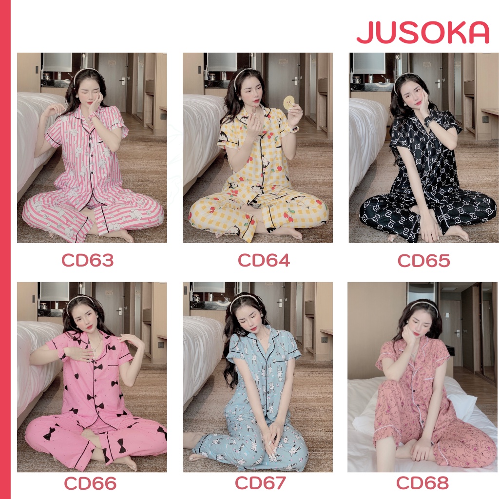 Đồ bộ nữ pijama lụa ngủ mặc nhà Kate Thái tay ngắn quần dài bigsize dễ thương