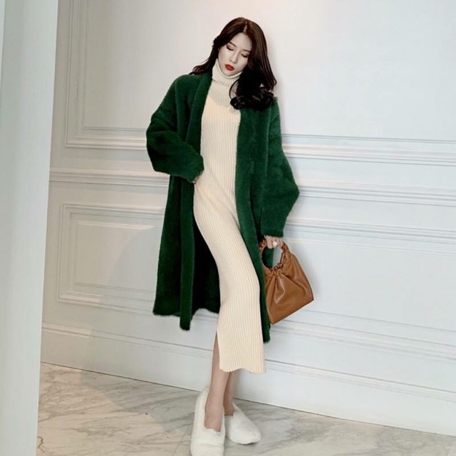 Áo cardigan len lông thỏ dài