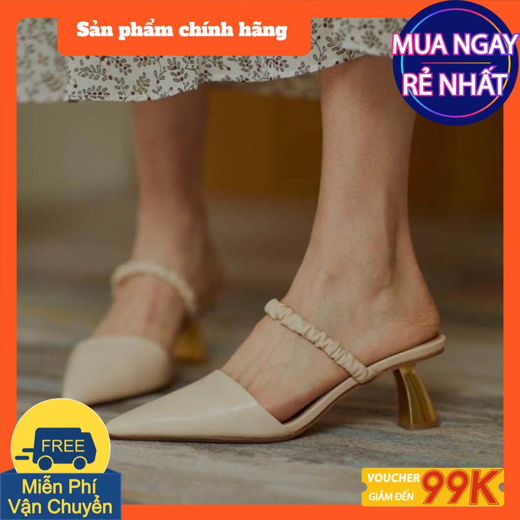 [CÓ SẴN] Giày Slingback quai hậu thun nhún dây nữ giày da hot bigsize cao cấp màu đen trắng màu da dự tiệc