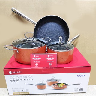Bộ nồi, quánh, chảo nhôm vân đá chống dính cao cấp Elmich EDA-036 dùng bếp từ