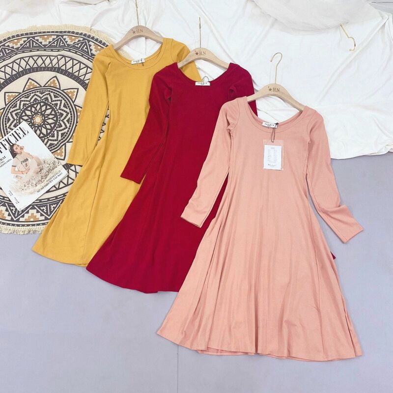 Váy zip xòe cổ tròn dài nhiều màu