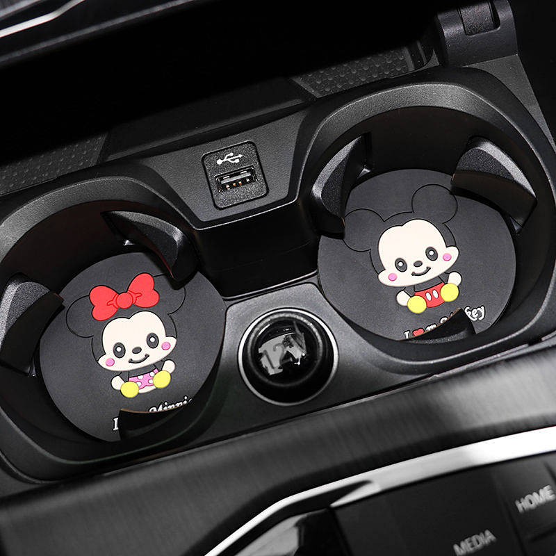 Tấm Lót Cốc Nước Hình Chuột Mickey Dễ Thương Chống Trượt Trang Trí Nội Thất Xe Hơi