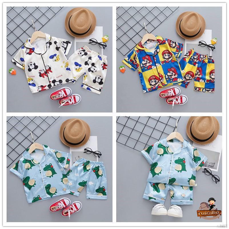 Bộ Đồ Ngủ Pijama Ngắn Tay In Hình Dễ Thương Cho Bé