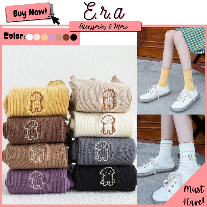 Tất Dài Thêu Cún Cho Nữ ERASHOP 077331 - Màu Trơn Đáng Yêu, Vải Co Giãn 4 Chiều, Rẻ Đẹp