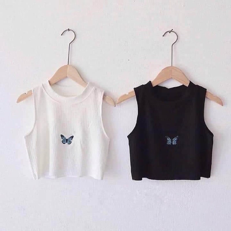 [ BAO GIÁ SHOPEE ] Áo Croptop Sát Nách Hoạ Tiết Thiêu Hình Bướm Trước Ngực Thời Trang Nữ Mùa Hè - Áo Croptop | BigBuy360 - bigbuy360.vn