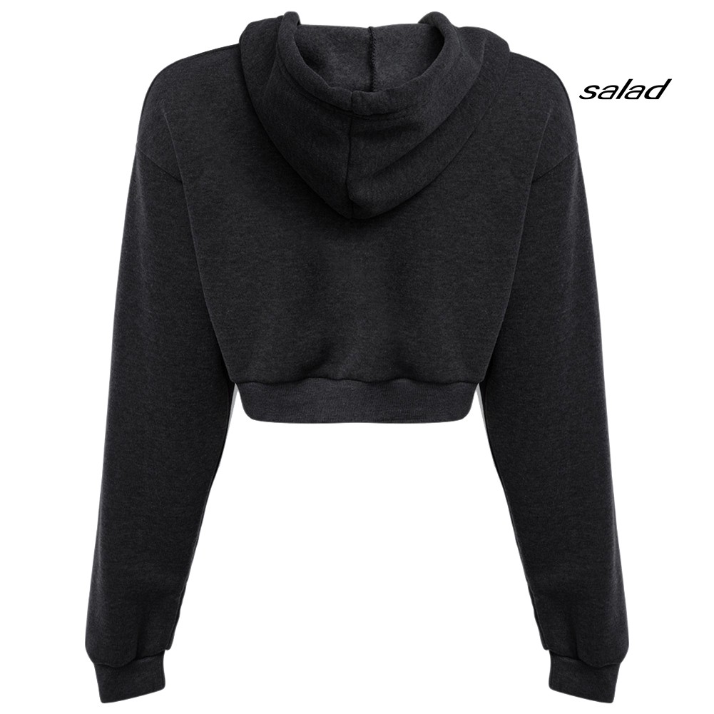 Áo Hoodie Lửng Thể Thao Màu Trơn Cho Nữ