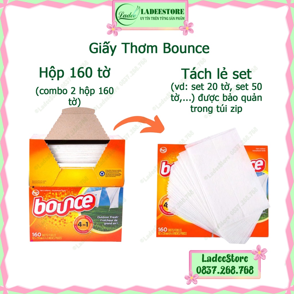 Giấy Thơm Quần Áo Bounce Lẻ 20 Tờ, 50 Tờ, 100 Tờ