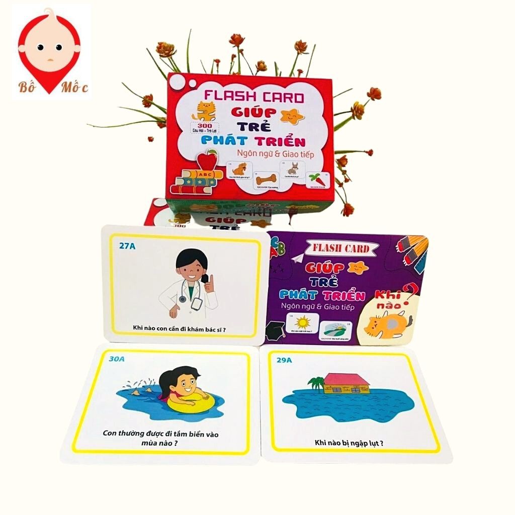 Bộ Thẻ FlashCard 300 Câu Hỏi Và Trả Lời Cỡ To Cho Bé Kích Thích Phát Triển Ngôn Ngữ Tư Duy Thông Minh - Shop Bố Mốc