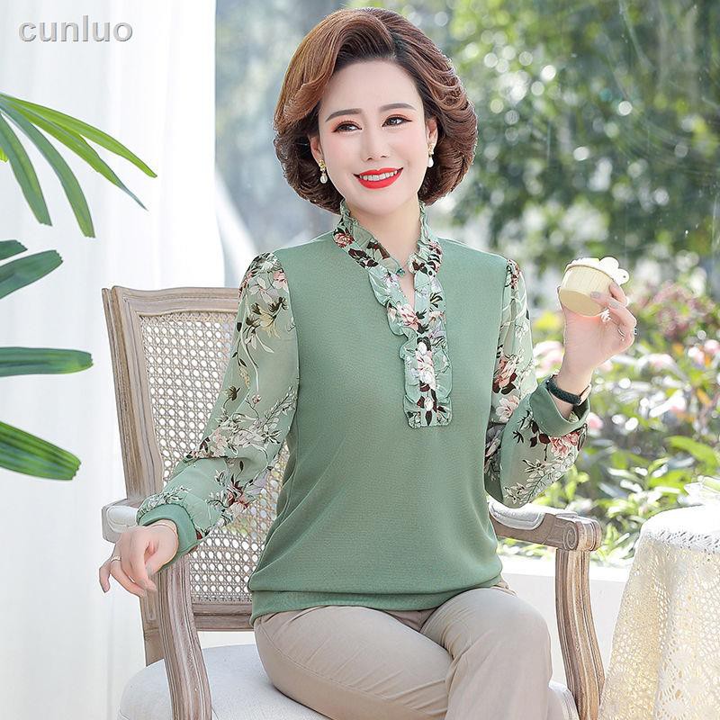 Áo Chiffon Tay Dài Dáng Rộng Thời Trang Mùa Xuân Dành Cho Phụ Nữ Trung Niên 2021 40-50 Tuổi