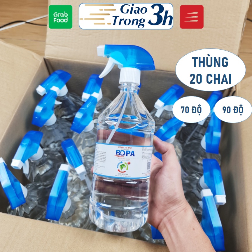 [THÙNG 20 CHAI] Chai 1 lít thùng 20 chai cồn y tế 70 độ, 90 độ xịt khử khuẩn, rửa tay BOPA