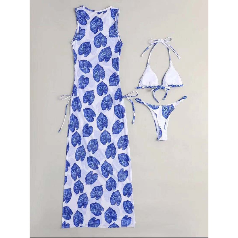 Bộ đồ bơi 3 mảnh phối lưới họa tiết lá xanh H407 | BigBuy360 - bigbuy360.vn