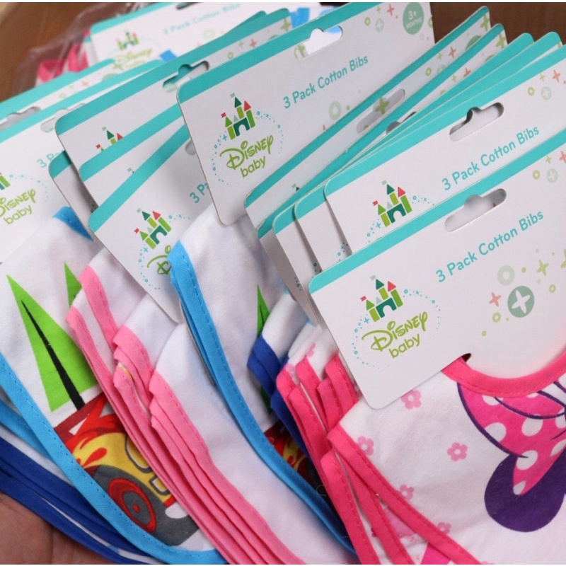 Set 3 yếm ăn dặm Disney baby cotton có chống thấm xuất dư cho bé trai bé gái onweb ~13$
