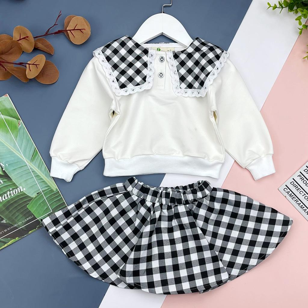 Bộ chân váy LITIBABY, áo nỉ trắng, size 2/8T. Chất nỉ đẹp, bền