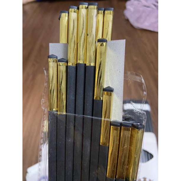 Bộ 10 đôi đũa khảm vàng phong cách Nhật Bản( hoa văn chữ S)