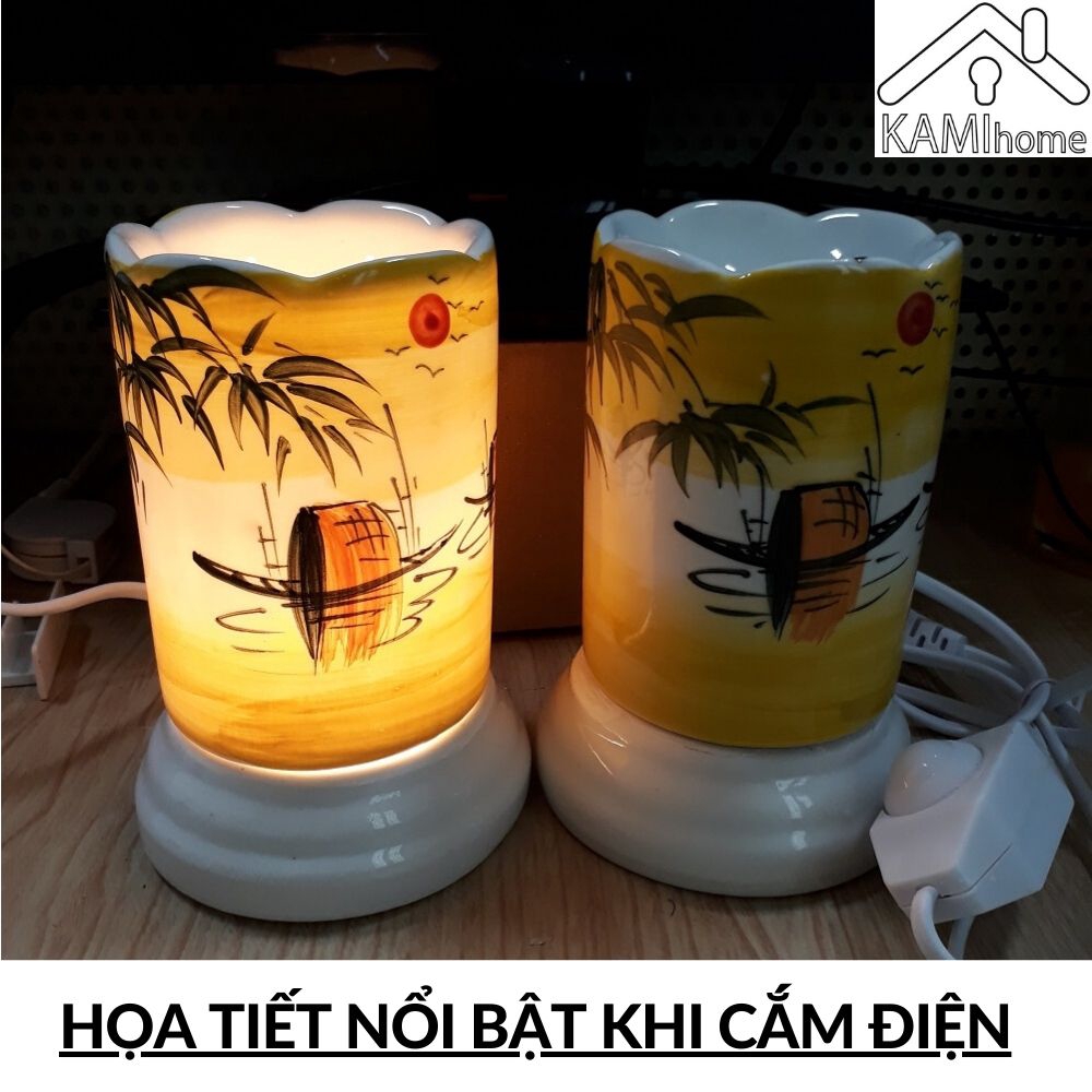 Đèn xông tinh dầu cỡ Lớn  thơm phòng đuổi muỗi sứ cắm điện Chọn kèm 1 Tinh dầu 10ml mã 25002