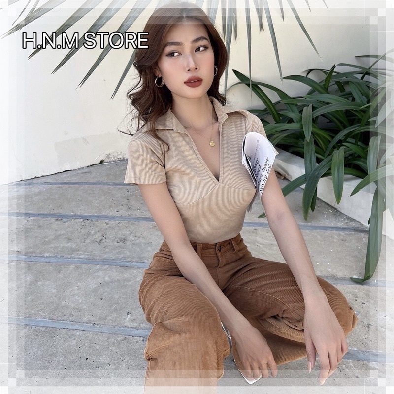 (Kèm ảnh thật ) Áo Croptop Ngắn Tay Cổ Chữ V Gợi Cảm Cho Nữ thời trang H.N.M STORE