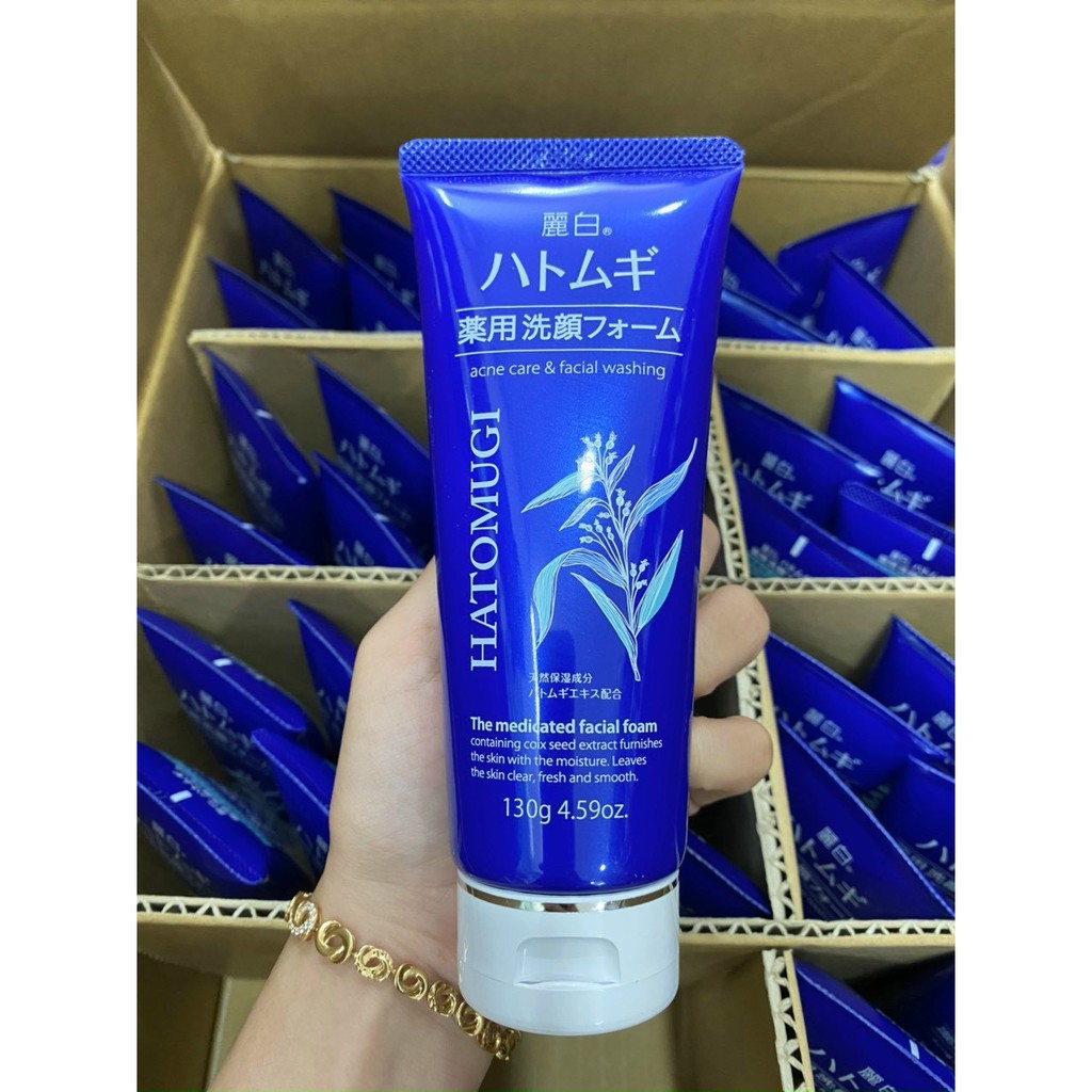 Sữa Rửa Mặt HATOMUGI Ý Dĩ Ngừa Mụn, Kiềm Dầu, Trắng Da Dành Cho Da Dầu Màu Xanh Dương Nhật Bản 130g