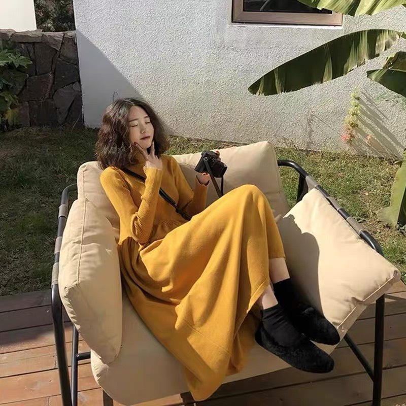 Váy len cổ cao dáng babydoll xòe dài điệu đà nhẹ nhàng mùa đông  nhiều màu