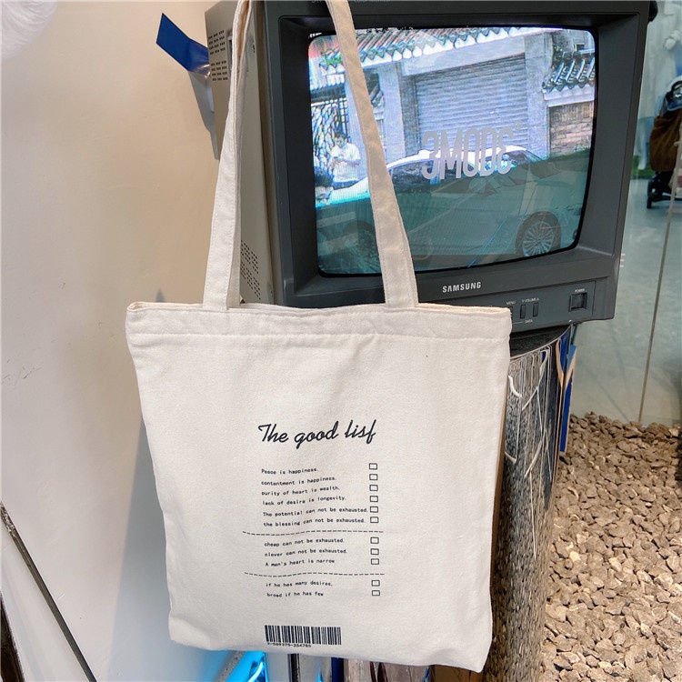 Túi Tote phong cách Hàn Quốc đơn giản chất liệu canvas in chữ goodlife