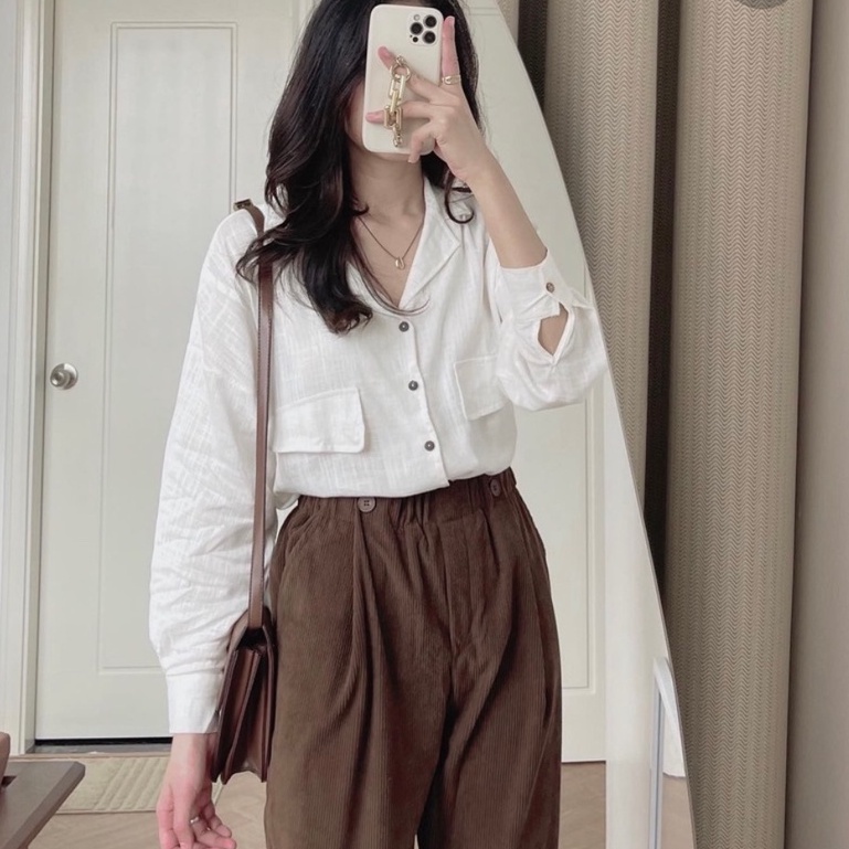 Áo sơ mi nữ chất đũi lụa tơ xước siêu mềm form basic