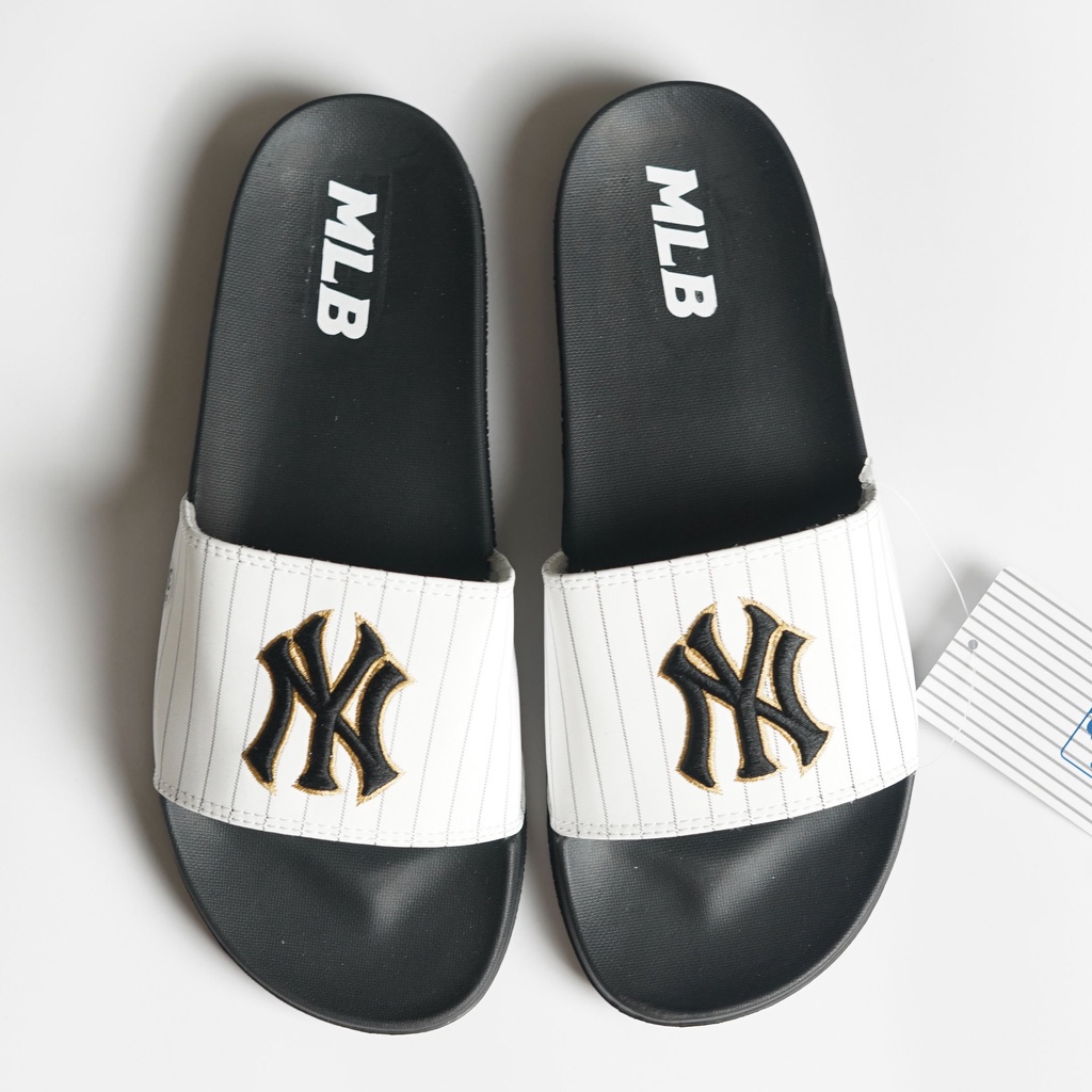 Dép 𝐌𝐋𝐁 NY Trơn Unisex Nam Nữ Quai Ngang Chữ In Nỗi Siêu Cá Tính Tặng Kèm Box