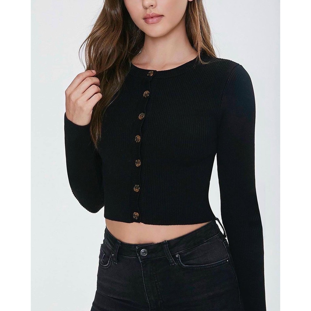 Áo croptop thun gân tay dài F21 VNXK
